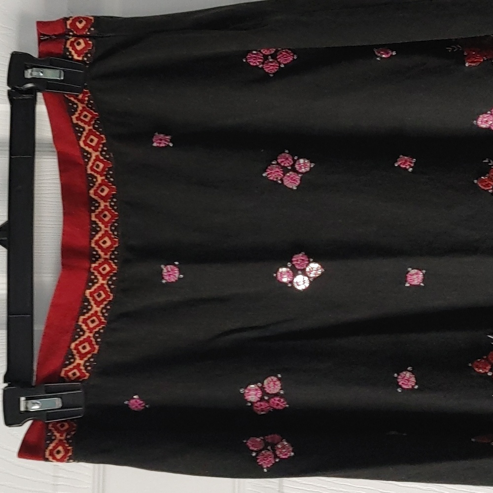 Willi Smith Maxi Skirt Sz 6 Black & Red Indian Sari-Style W/ Embroidered Mirrors - Picture 3 of 11
